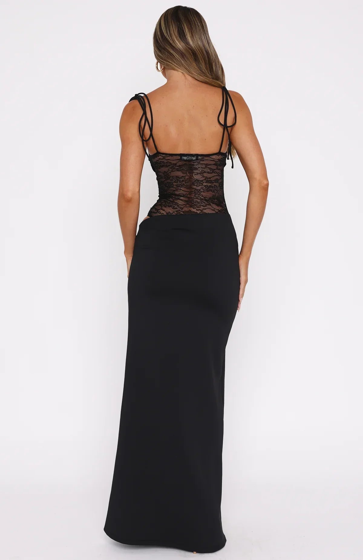 Jenni | Square Neck Lace Detail Sculpting Maxi Dress