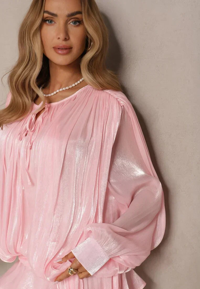 Sol | Long Sleeve Tiered Ruffle Pleated Luster Mini Dress