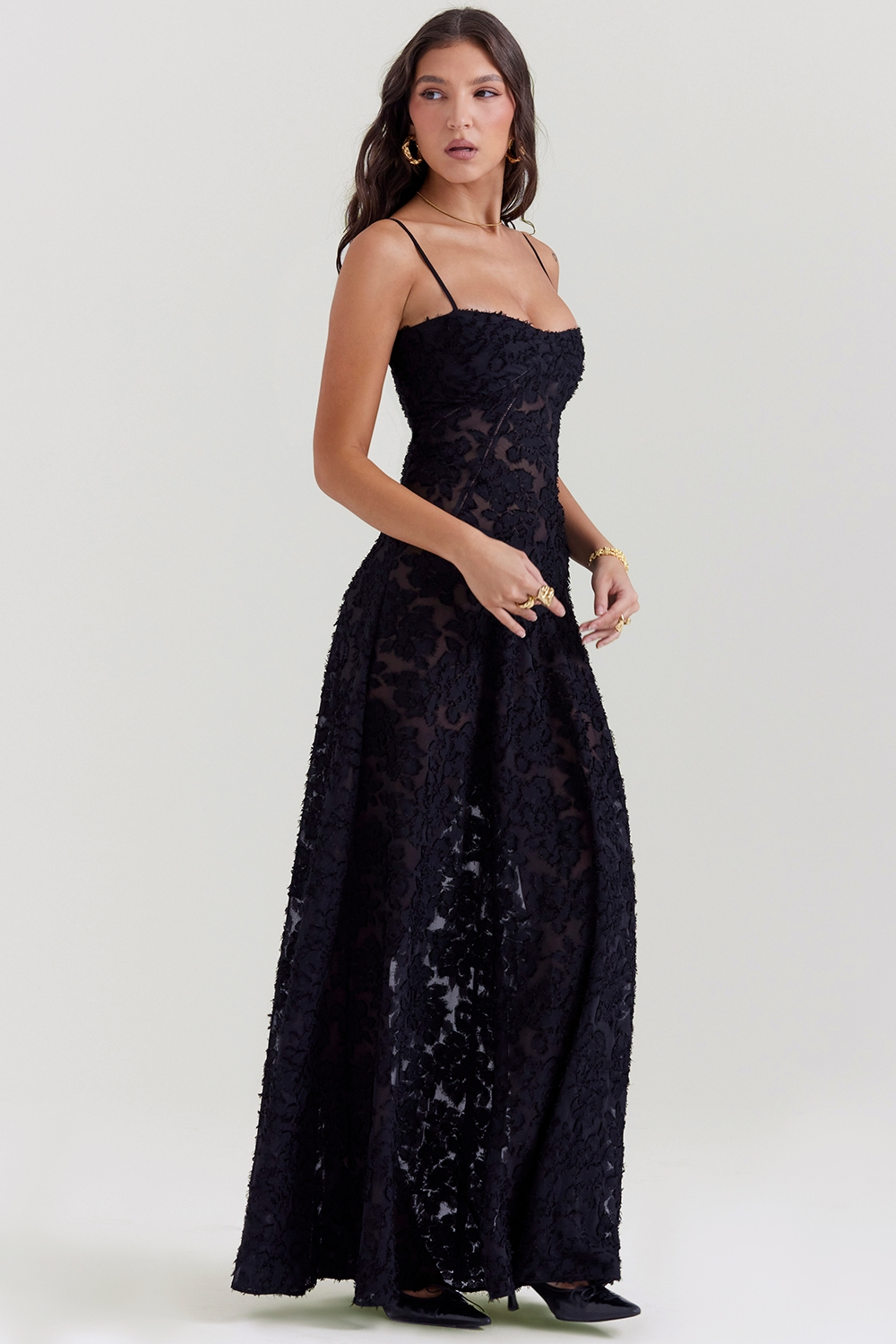 Sharon | Floral Embroidered Bodycon Maxi Dress
