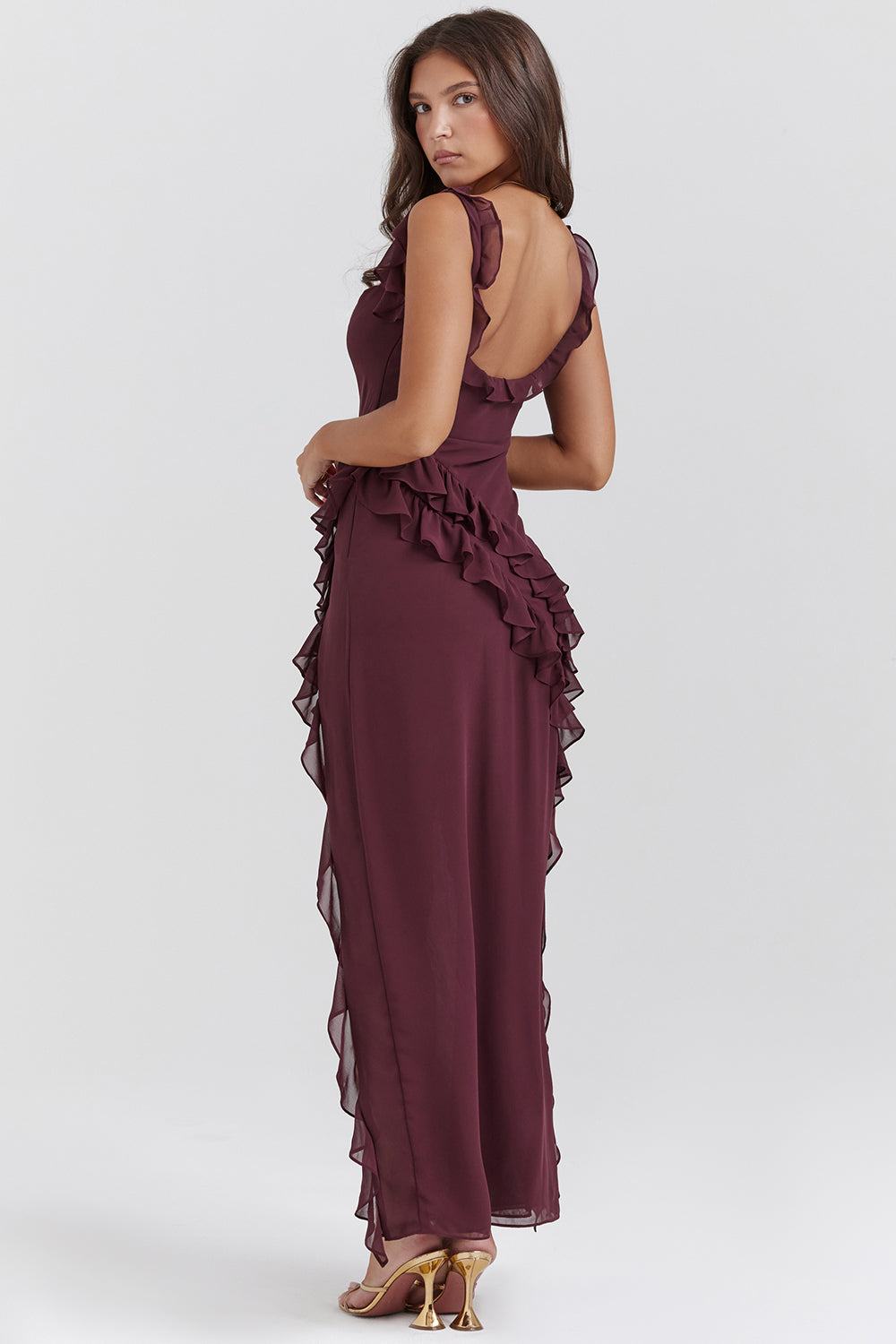 Soho | Square Neck Thigh-High Slit Ruffle Side Maxi Dress