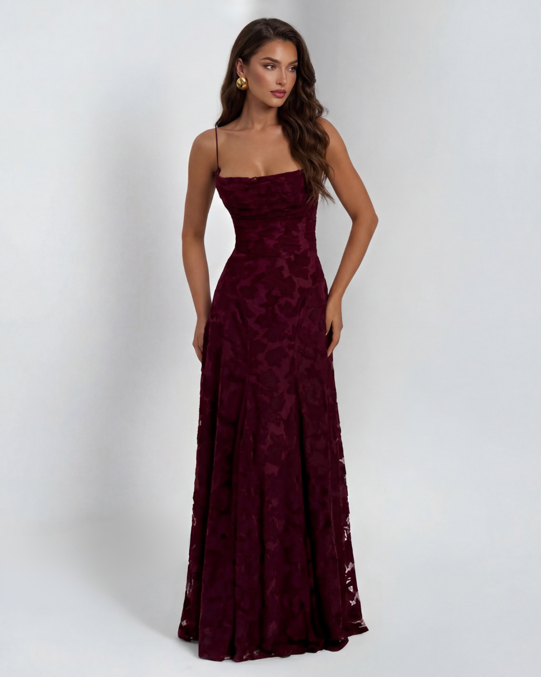 Sofia | Spaghetti Strap Straight Neckline Floral Lace Maxi Dress