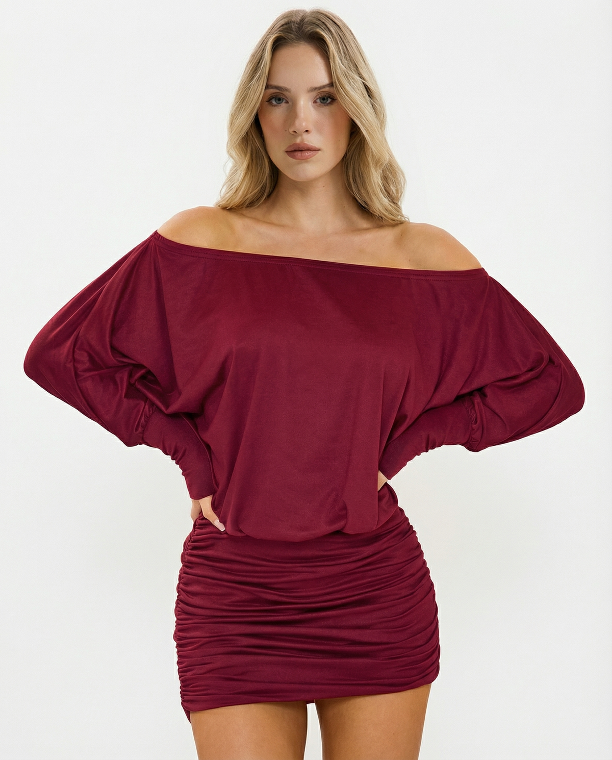 Sola | Ruched Mini Dress Draped Relaxed Top & Fitted Skirt