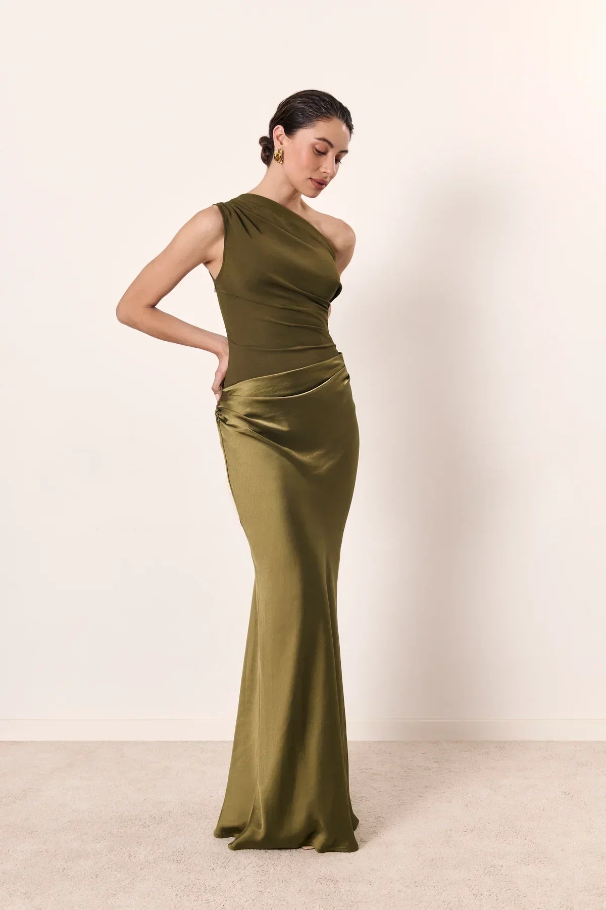 Zondra | Asymmetrical Matte & Shiny Satin Maxi Dress