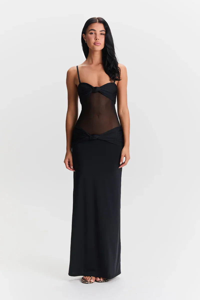 Eleina | Twist-Knot Mesh Panel Maxi Dress