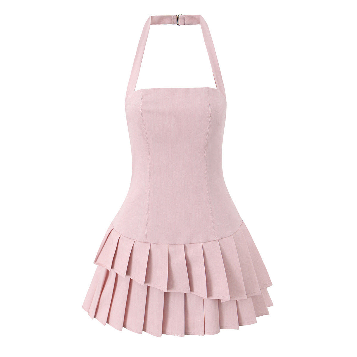 Freya | Asymmetric Pleated Halterneck Tailored Mini Dress