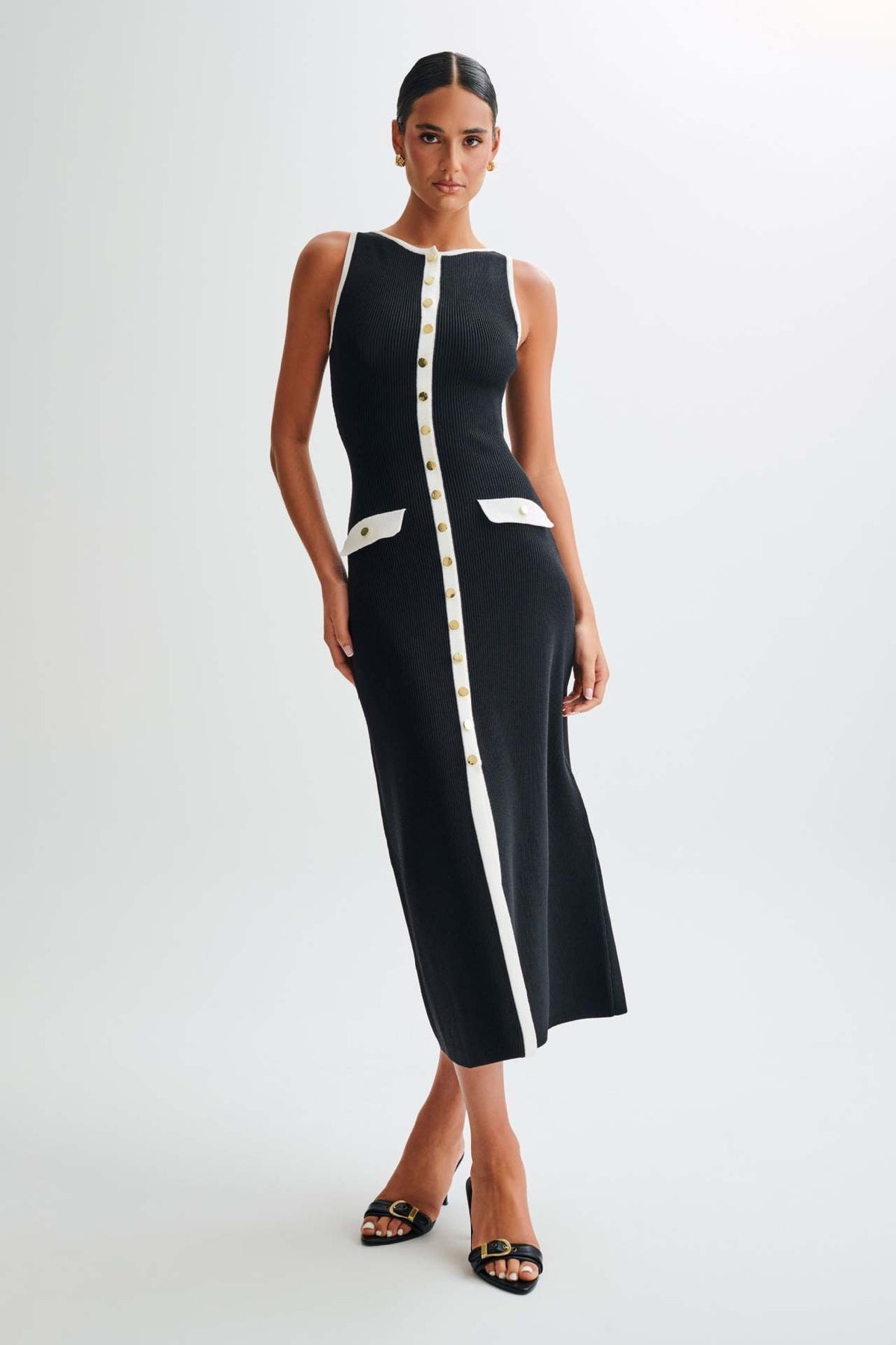 Gabriella | Sleeveless Ribbed Button-Down Maxi Dress