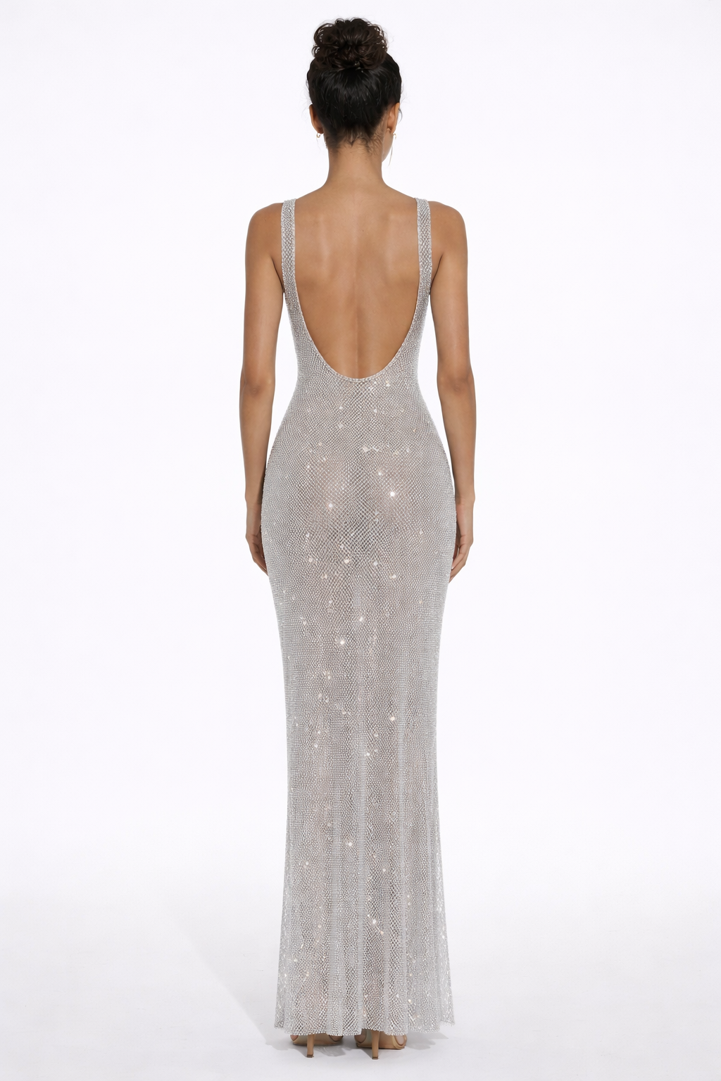 Olivia | Embellished Square Neck Crystal Mesh Maxi Dress