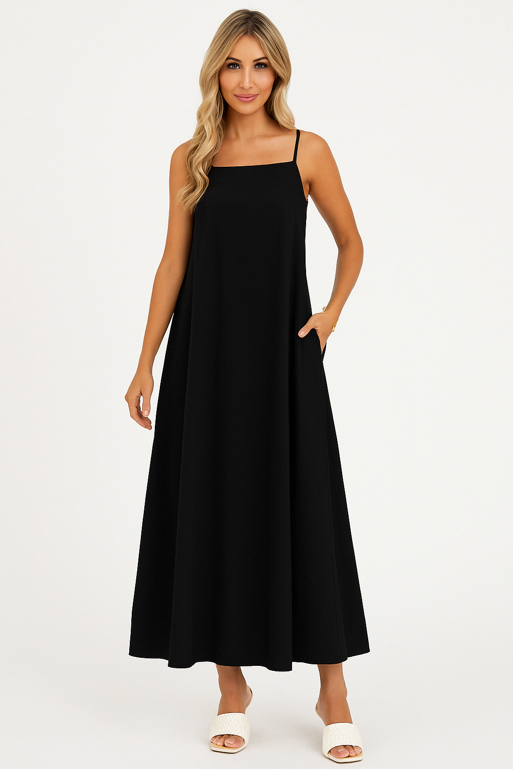 Celina | A-Line Spaghetti Strap Midi Dress
