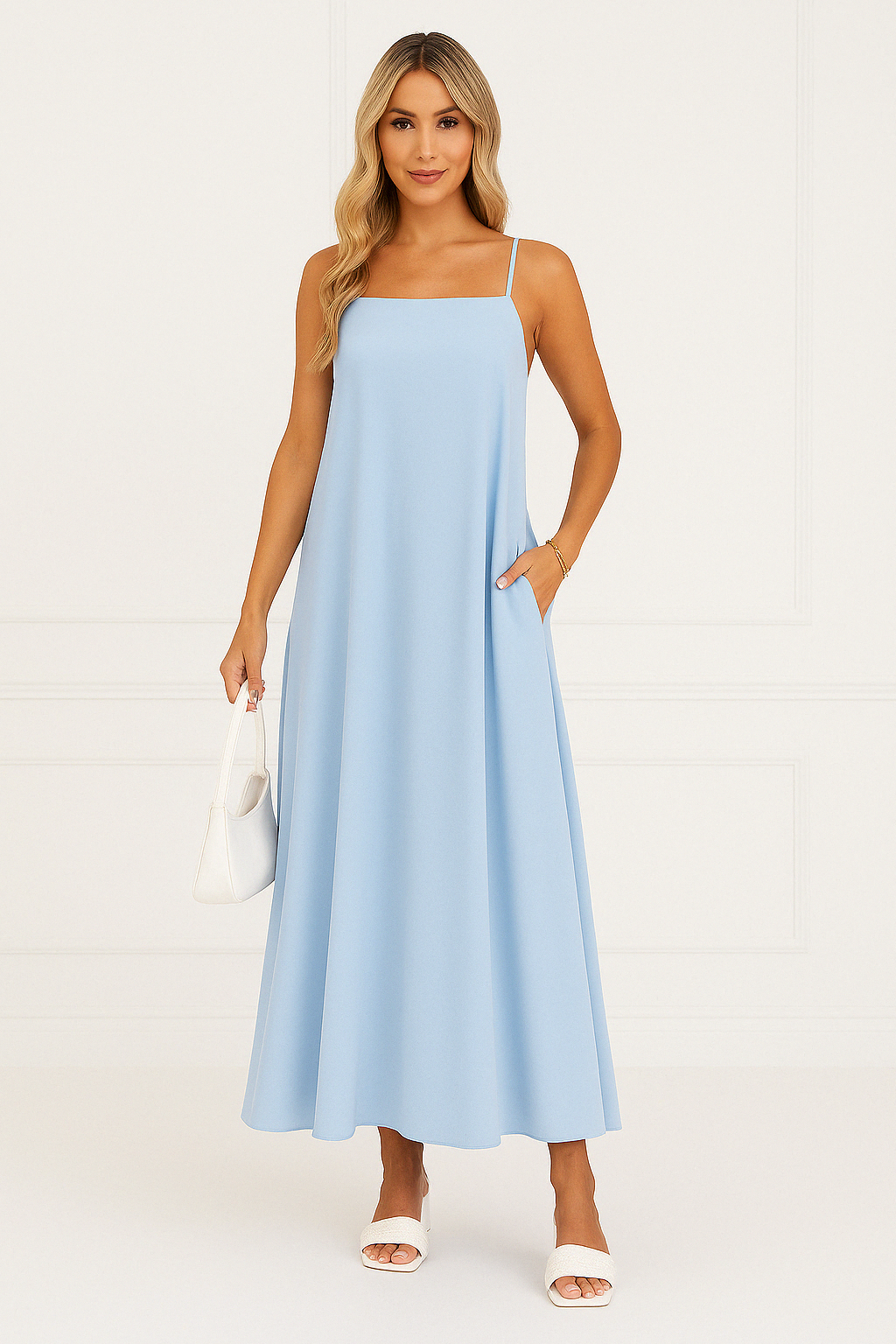 Celina | A-Line Spaghetti Strap Midi Dress