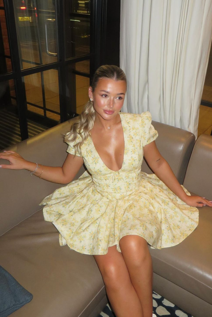 Bryanna | Women's Floral V-Neck Yellow Mini Summer Dress