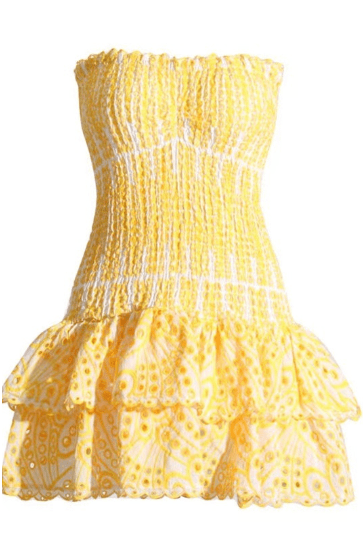 Danica | Women's Yellow Ruffle Mini Vacation Summer Dress