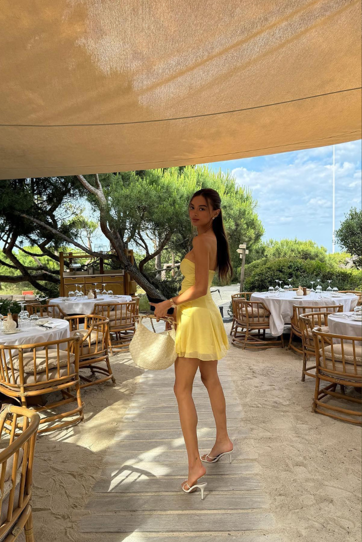 Emberlyn | Women's Yellow Strapless Cut-Out Mini Summer Vacation Dress