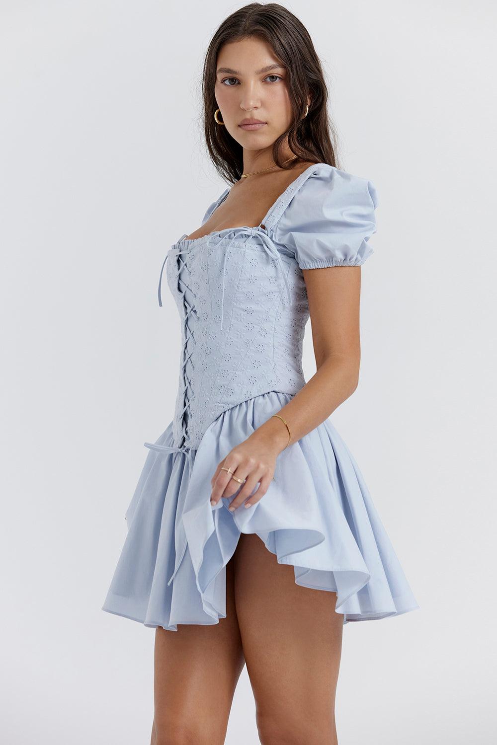 Kailey | Women's Blue Embroidered Corset Mini Summer Dress
