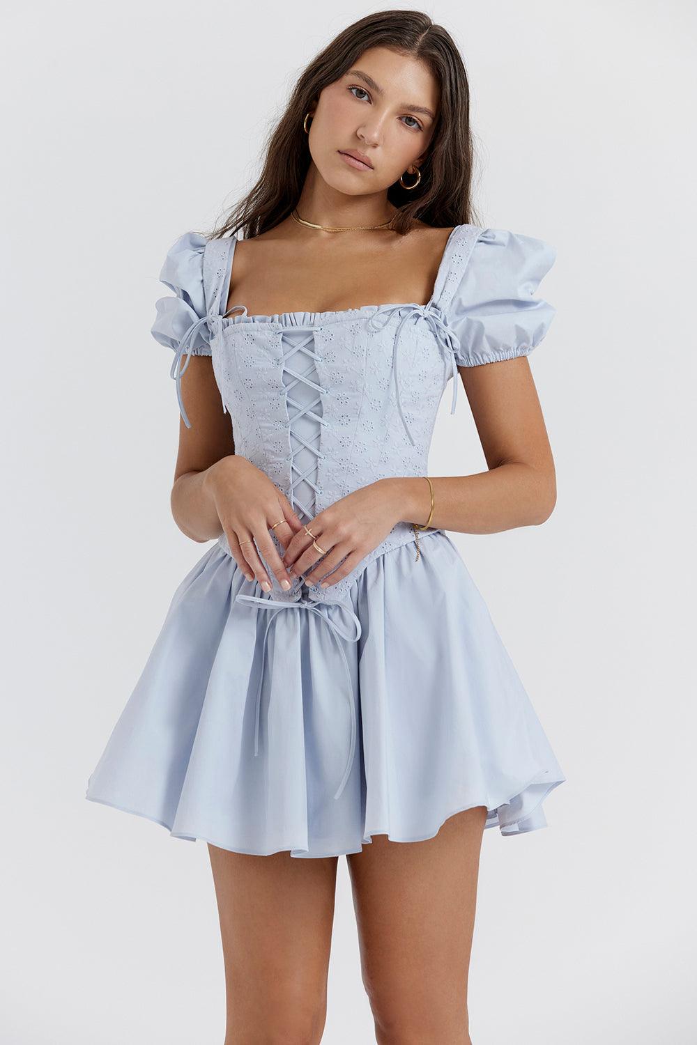 Kailey | Women's Blue Embroidered Corset Mini Summer Dress
