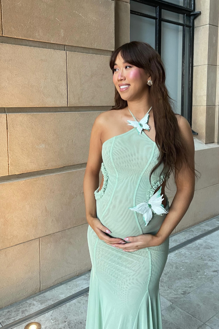 Kaylani | Women's Green Butterfly Cut-Out Maxi Wedding Guest Dress