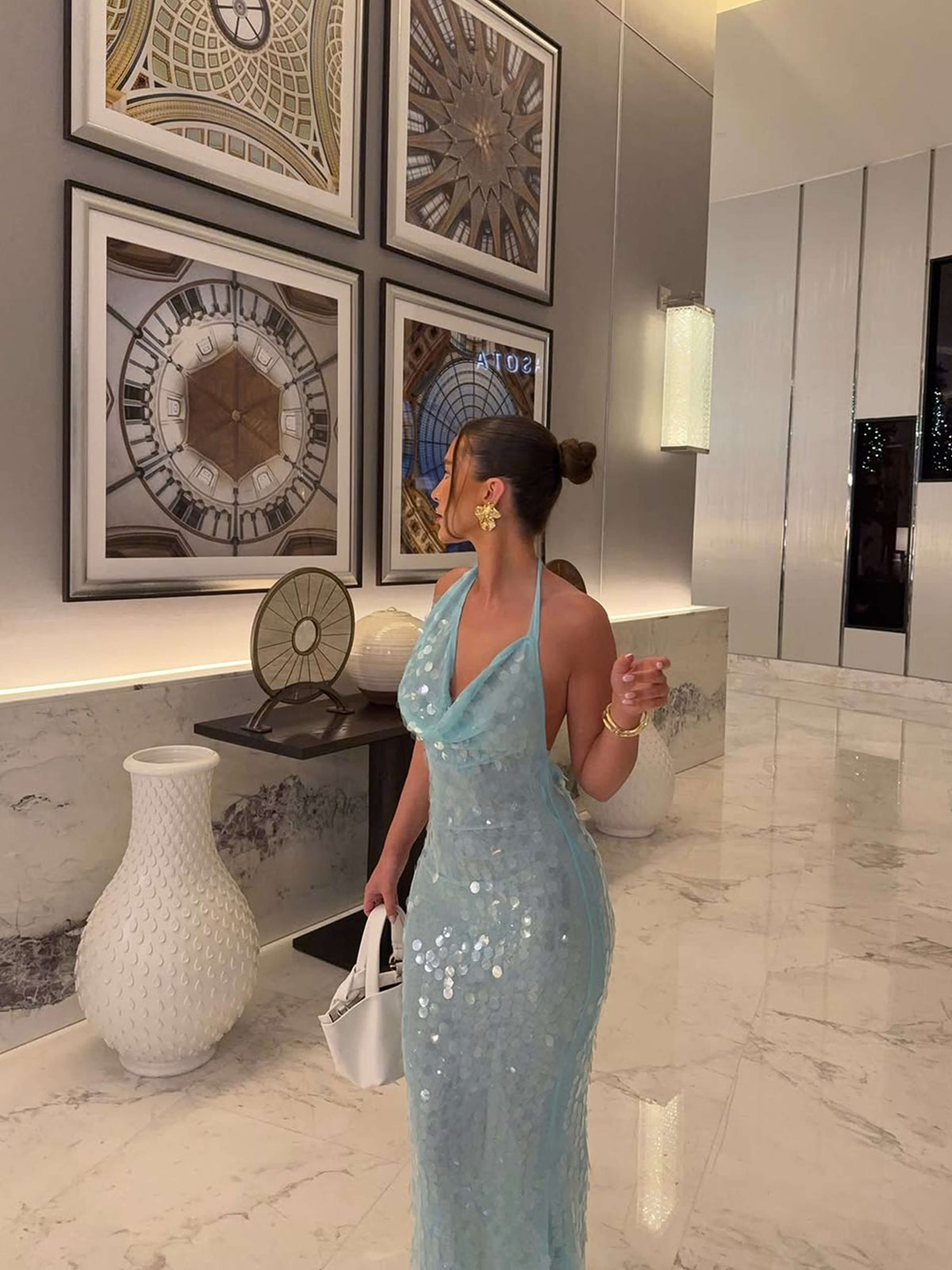 Suzy | Women's Sky Blue Sleeveless Sequin Maxi Summer Dress