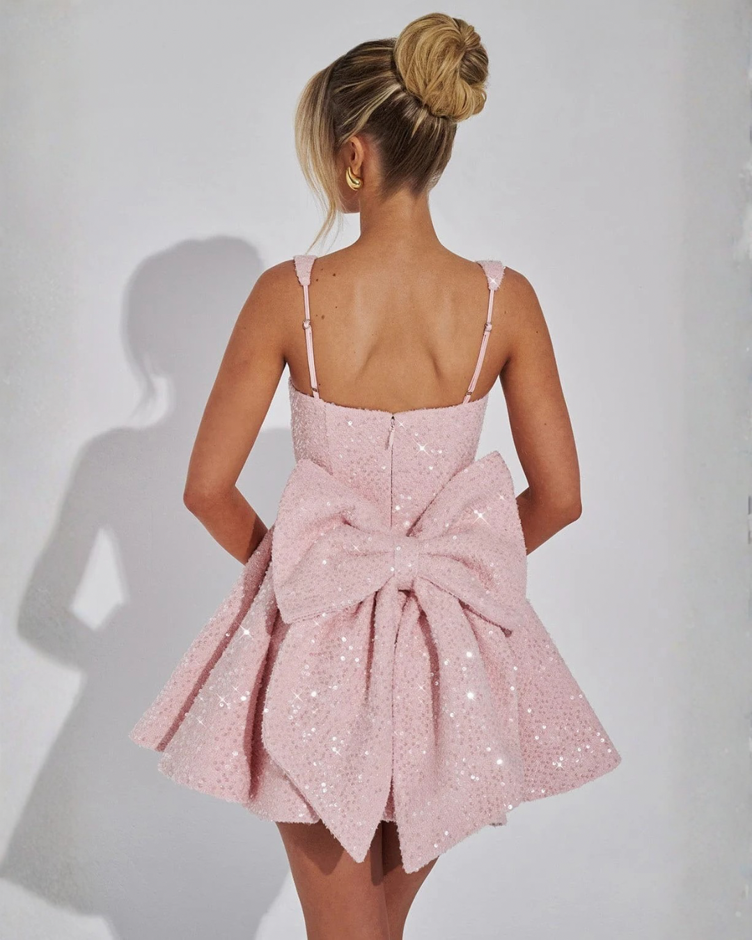 Victoria | Dazzling Sequin Square Neck Bow Mini Dress