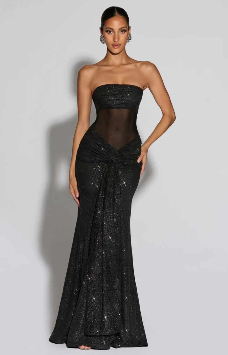 Giselle | Sculpted Silhouette Glittering Mesh Maxi Dress
