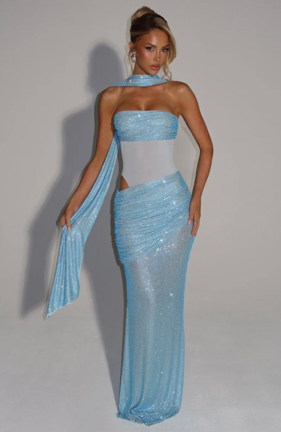 Estelle | Strapless Draped Panel Ruched Maxi Dress