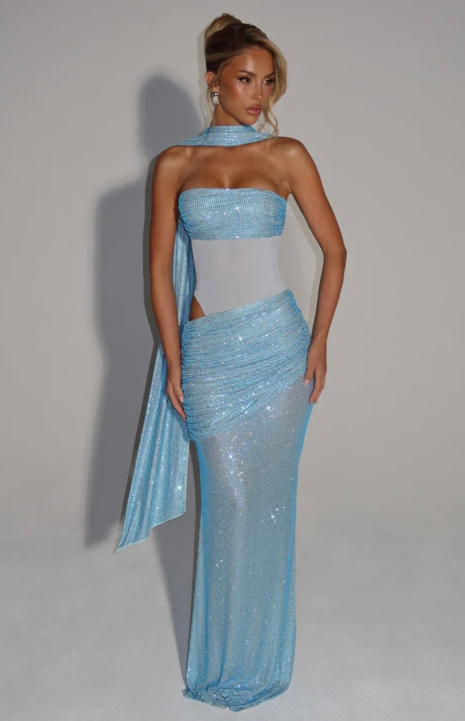 Estelle | Strapless Draped Panel Ruched Maxi Dress