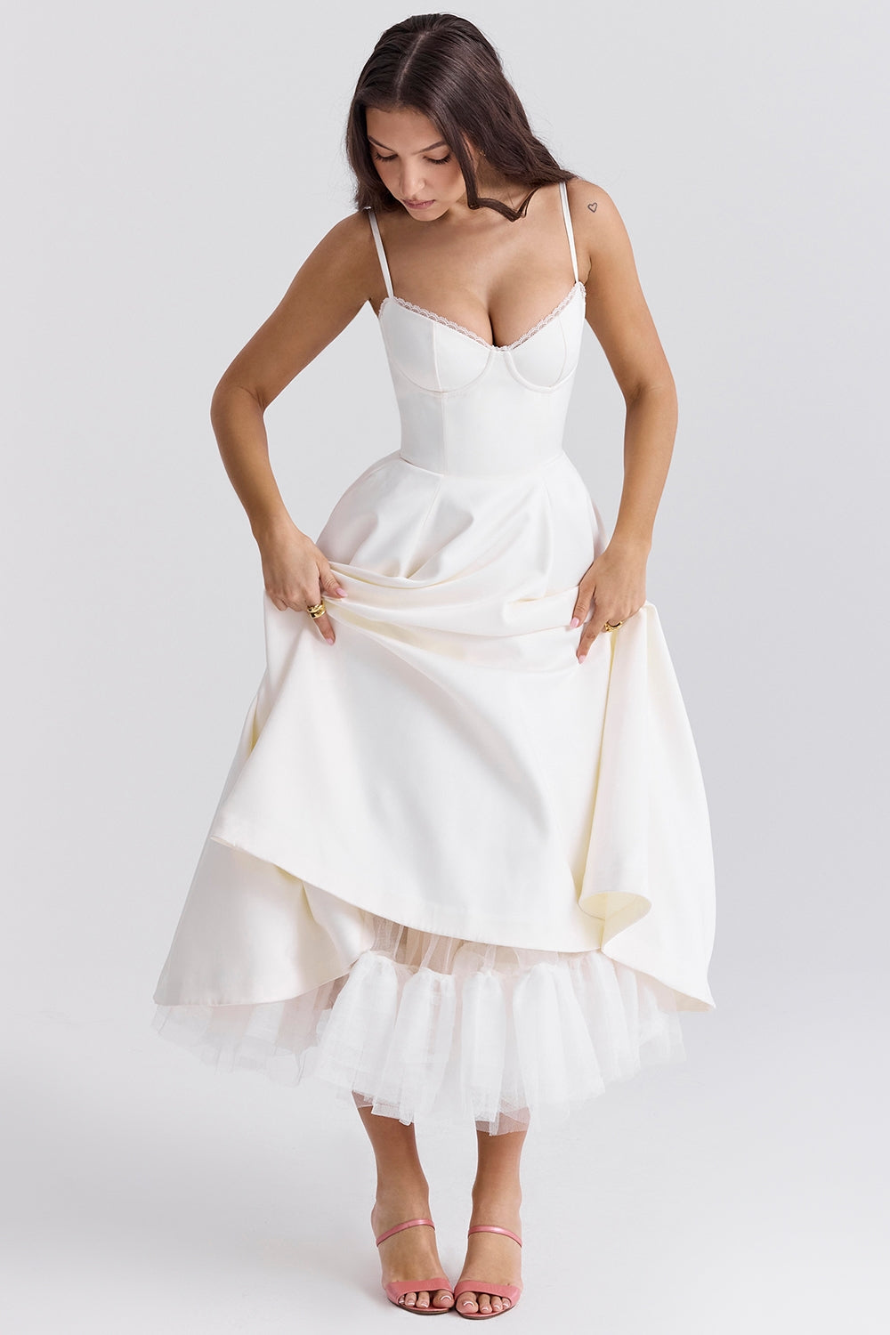 Daisy | Structured Bodice Luxurious Satin Corset Midi Dress
