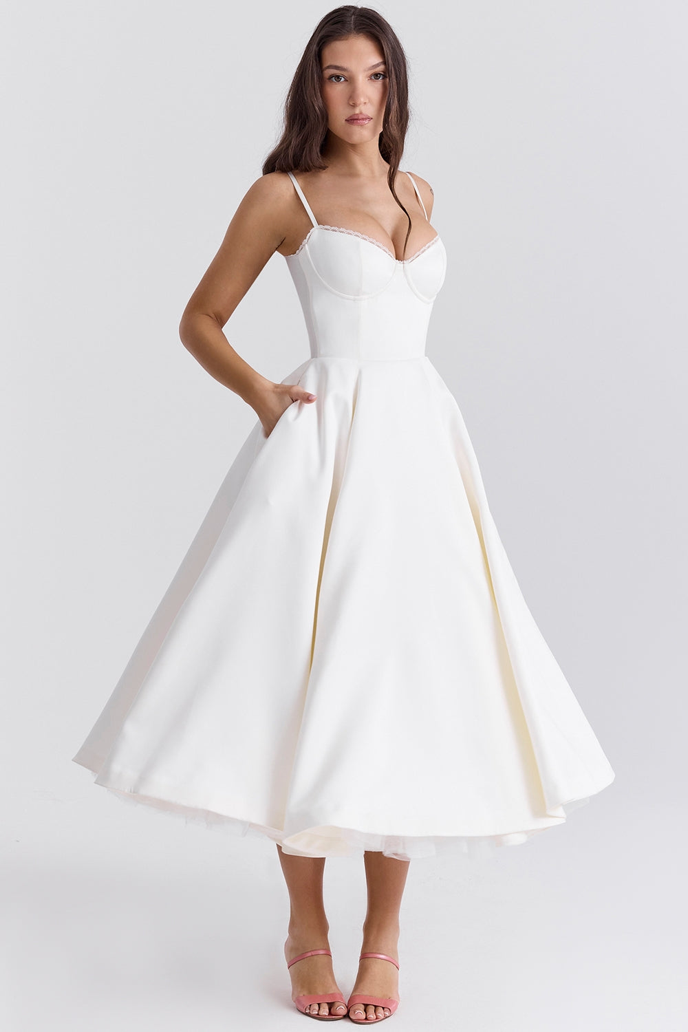 Daisy | Structured Bodice Luxurious Satin Corset Midi Dress