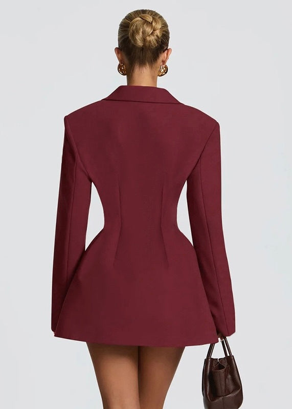 Casey | Structured Sharp Shoulder Plunge Choker Tailored Mini Dress