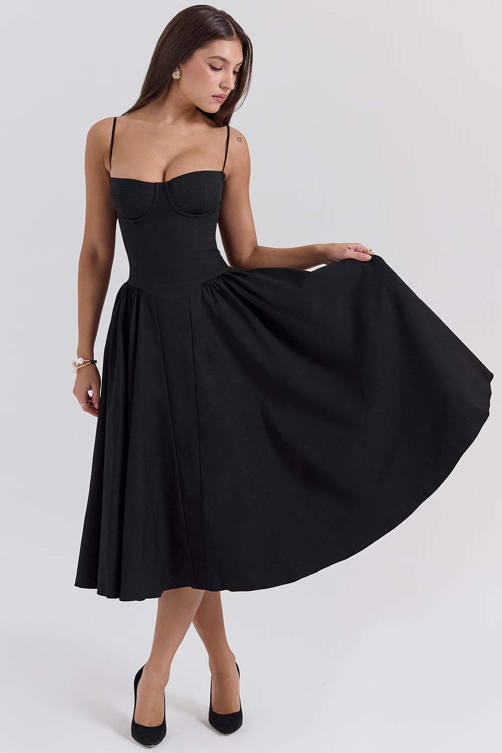 Charlotte | Underwired Sweetheart Twill Corset Midi Dress