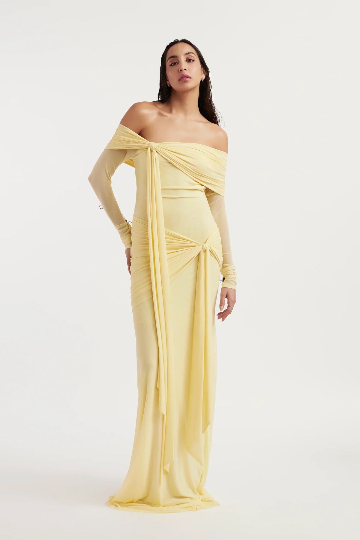 Helena | Off-The-Shoulder Mesh Drape Maxi Dress