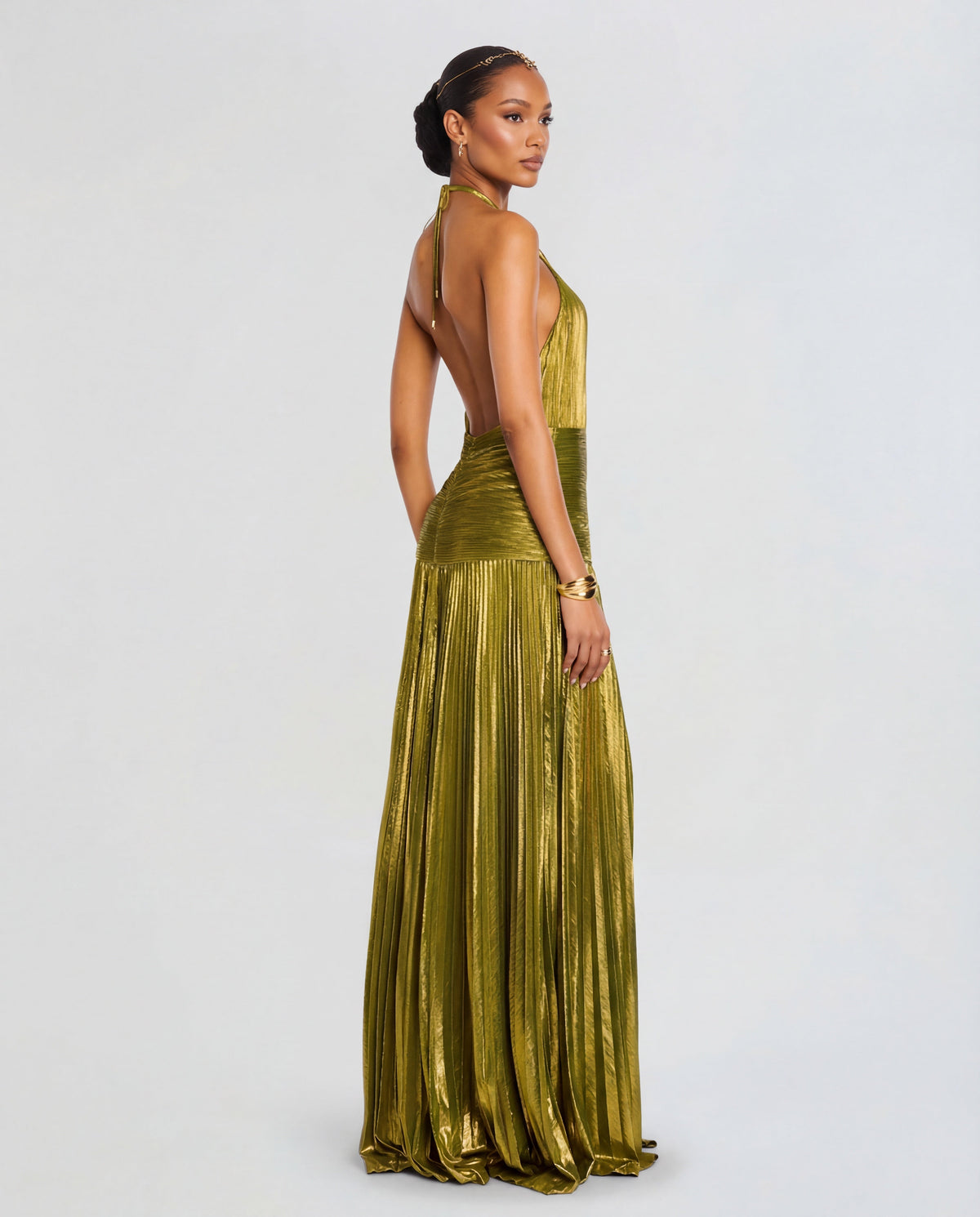 Talia | Luminous Metallic Halter Maxi Dress