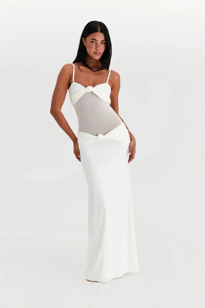 Eleina | Twist-Knot Mesh Panel Maxi Dress