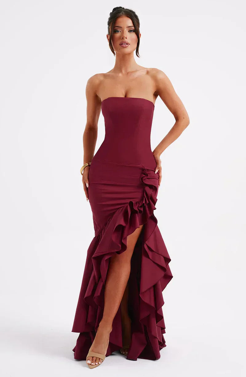 Martyna | Strapless High-Low Ruffle Maxi Dress