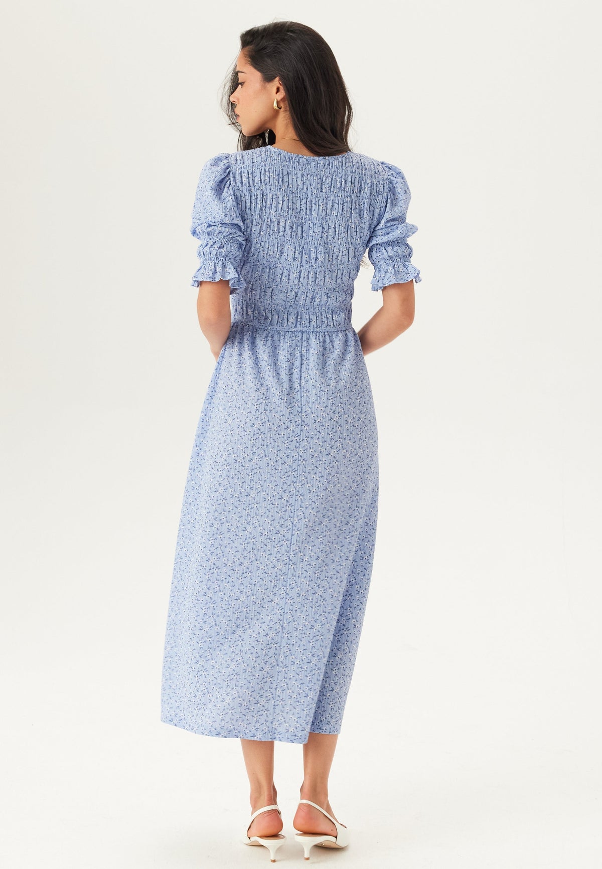 Lisa | Blue Smocked Midi Dress