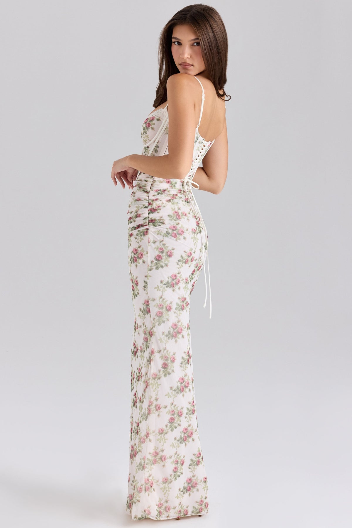 Flaws | Floral Lace Corset Bodycon Maxi Dress