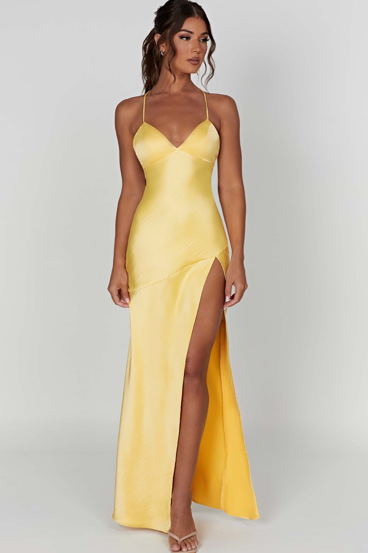 Alexia | Bias-Cut Plunging Satin Maxi Dress