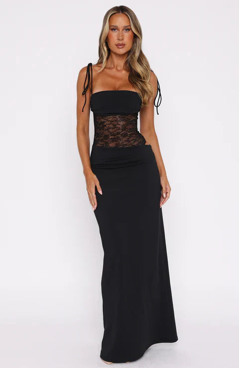 Jenni | Square Neck Lace Detail Sculpting Maxi Dress