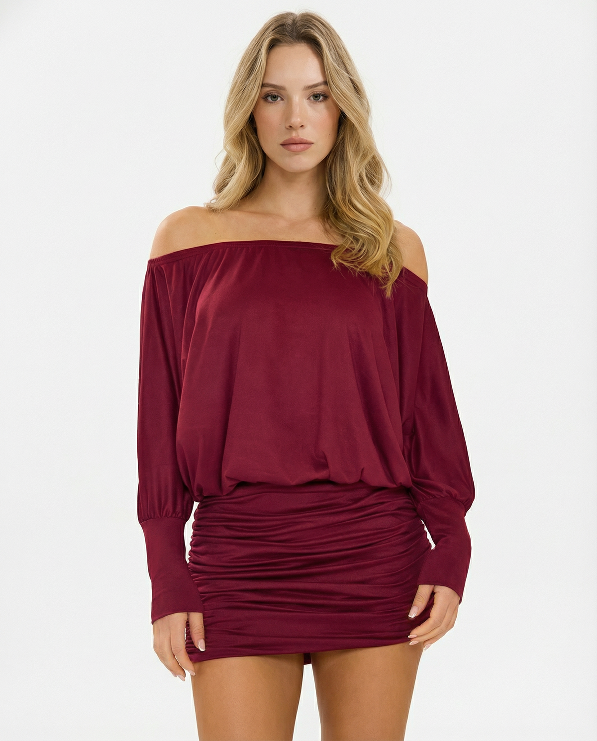 Jaimey | Draped Top Ruched Fitted Skirt Mini Dress