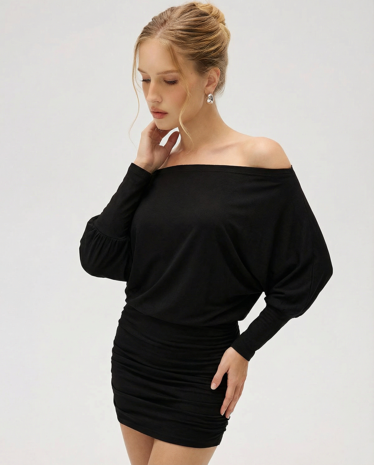 Jaimey | Draped Top Ruched Fitted Skirt Mini Dress