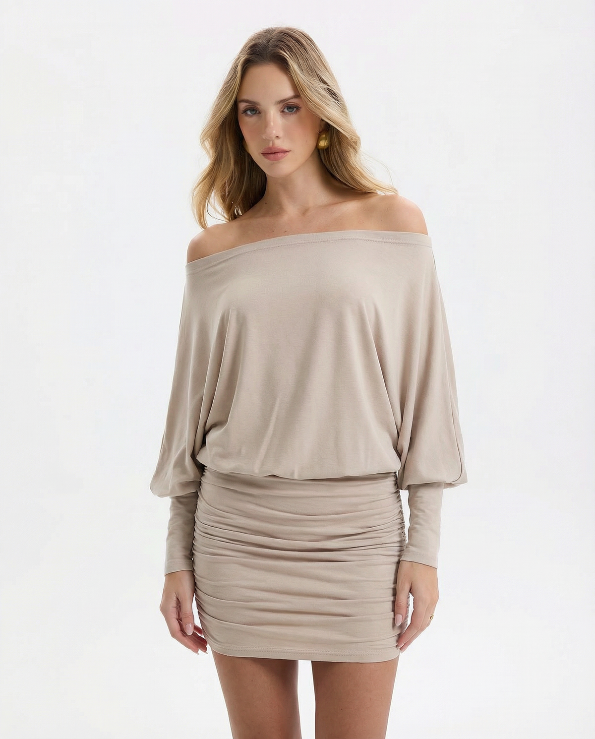 Jaimey | Draped Top Ruched Fitted Skirt Mini Dress