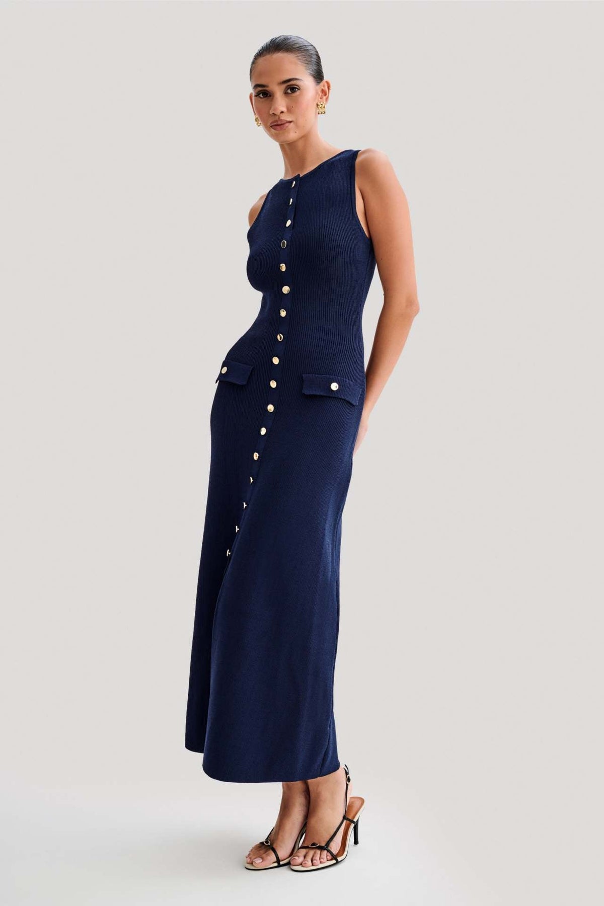 Gabriella | Sleeveless Ribbed Button-Down Maxi Dress