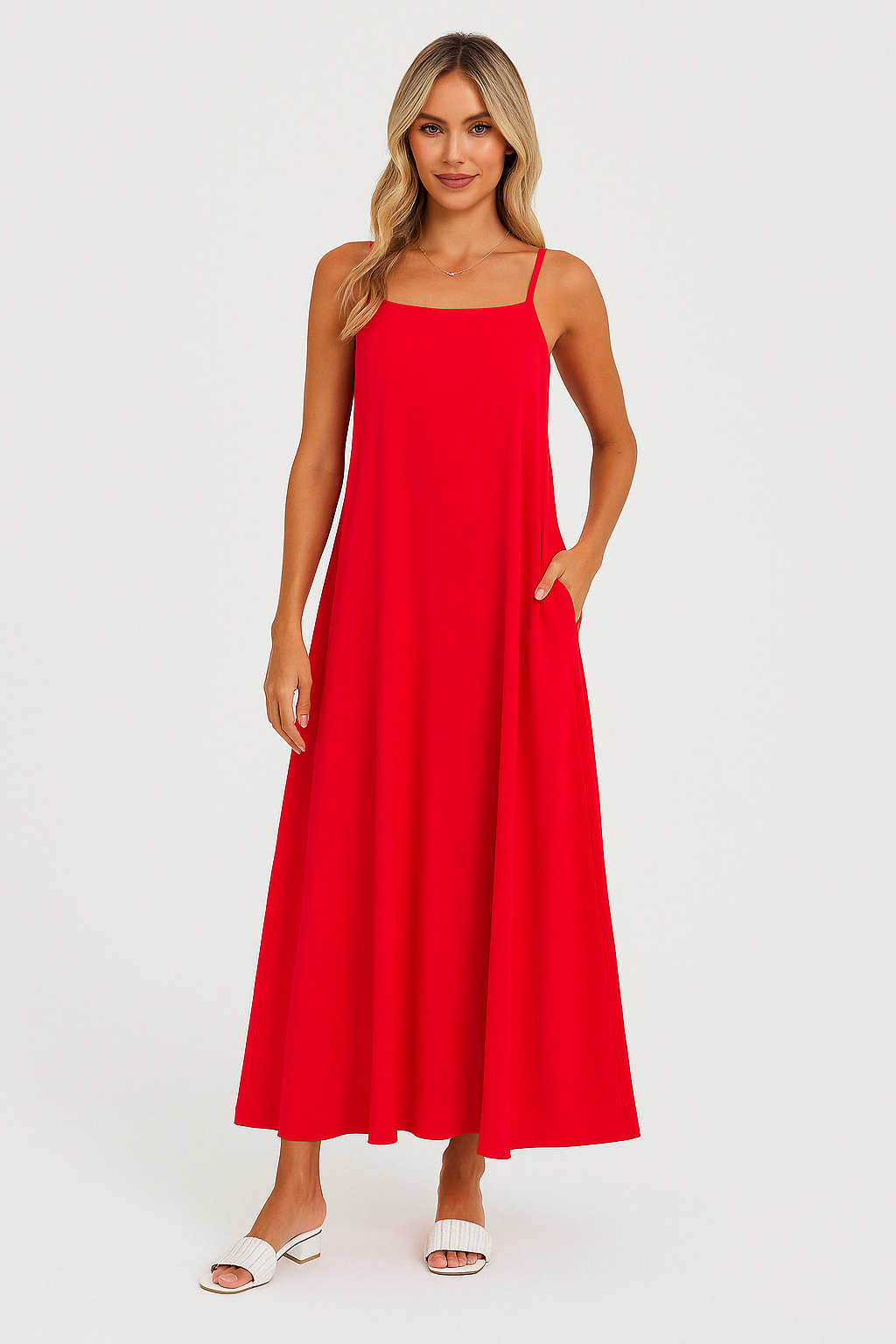 Celina | A-Line Spaghetti Strap Midi Dress