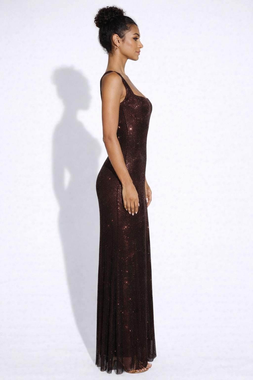 Olivia | Embellished Square Neck Crystal Mesh Maxi Dress