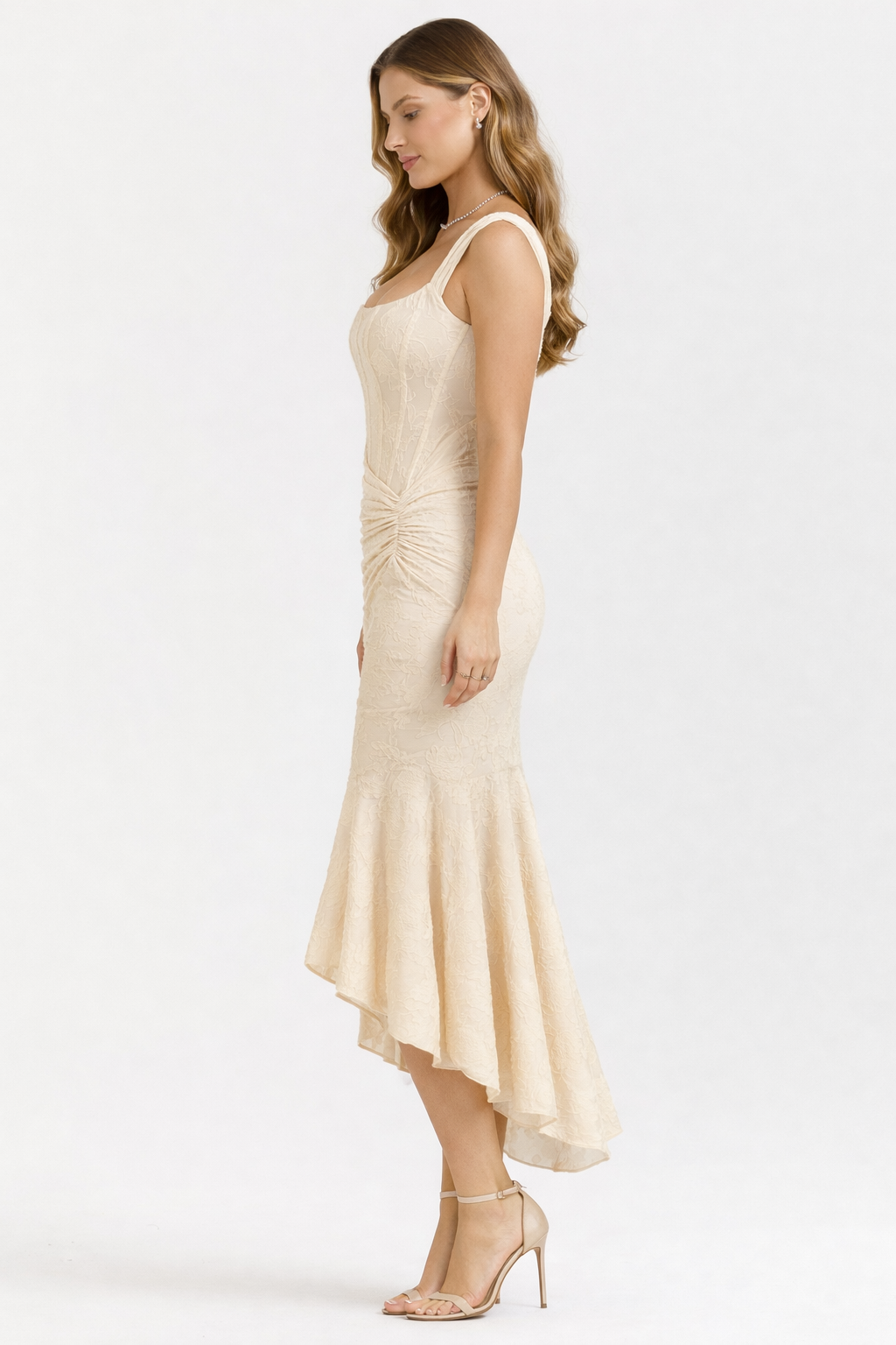 Cleo | Bias-Cut Luminous Cowl Neck Midi Dress