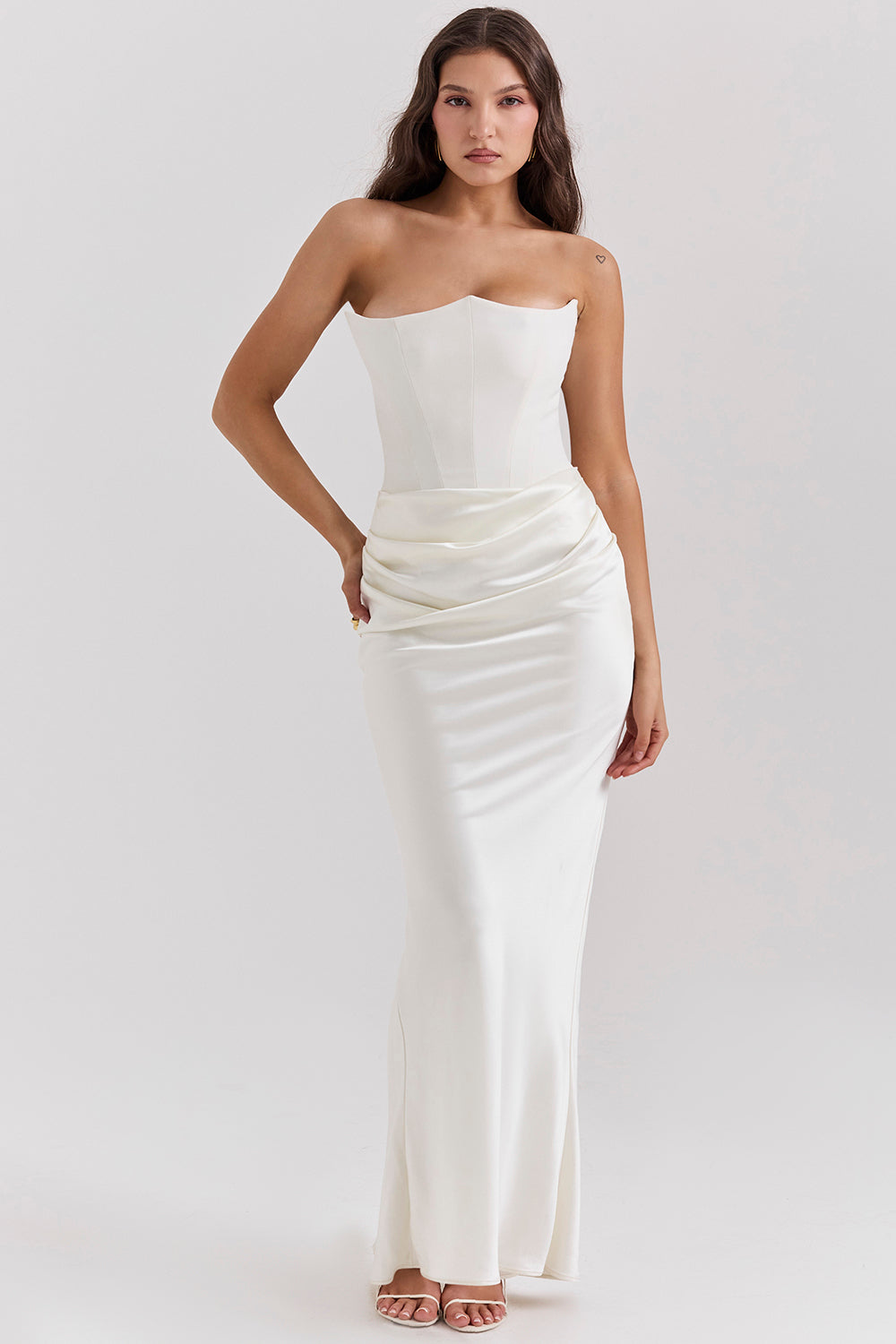 Stella | Strapless Satin Structured Bodice Maxi Dress