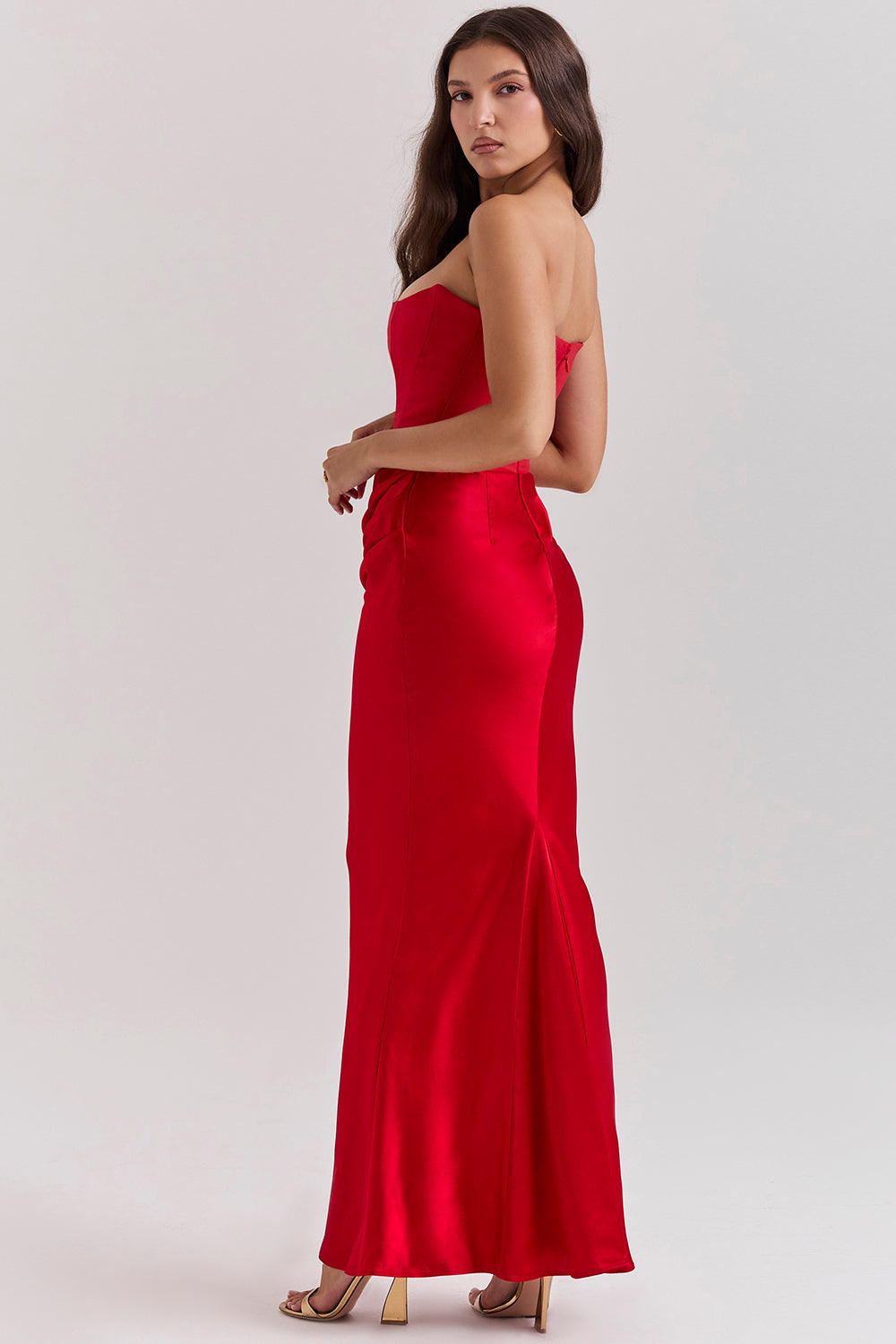 Stella | Strapless Satin Structured Bodice Maxi Dress