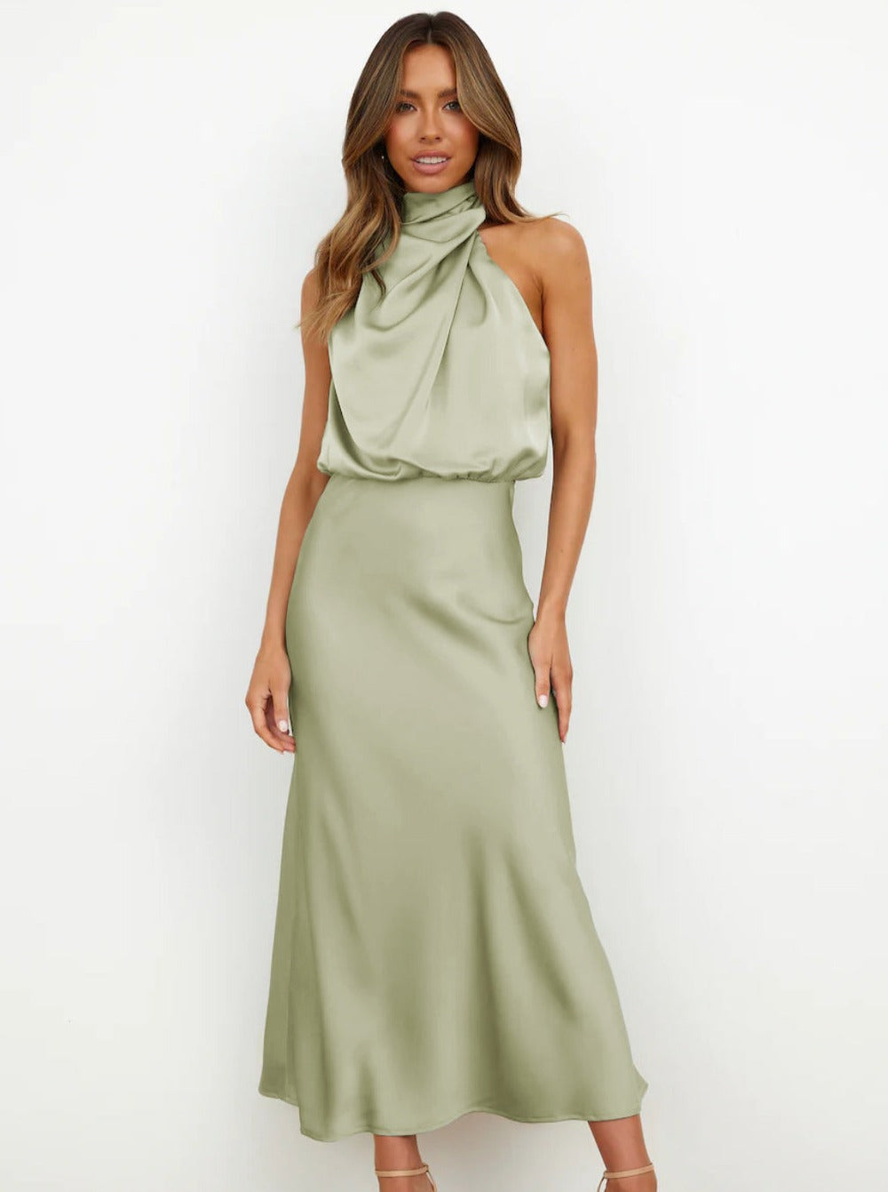 Briony | Women's Green Elegant Halter Neck Maxi Wedding Guest Dress