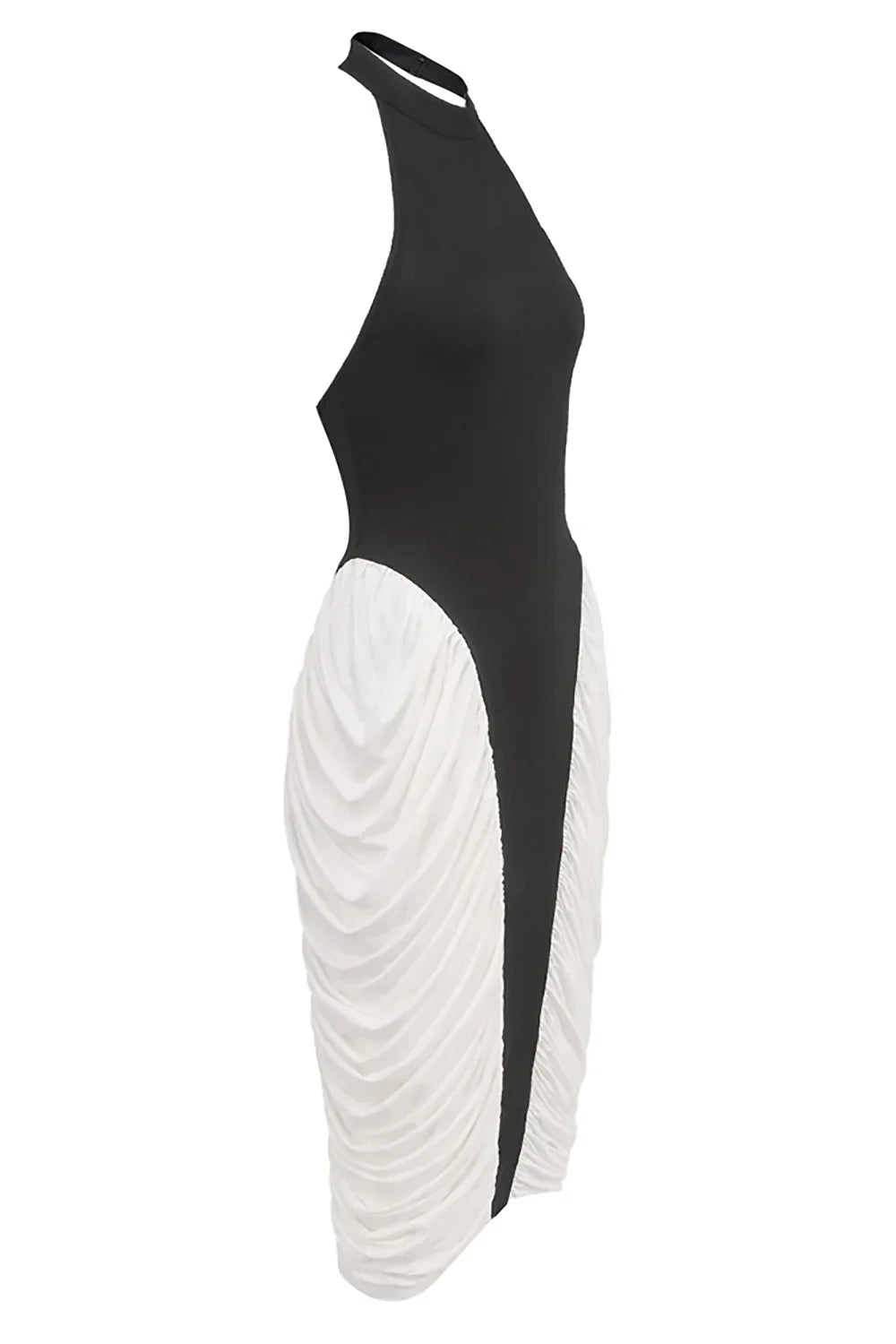 Francesca | Women's Black & White  High-Neck Sleeveless Backless Pleated Midi Dress
