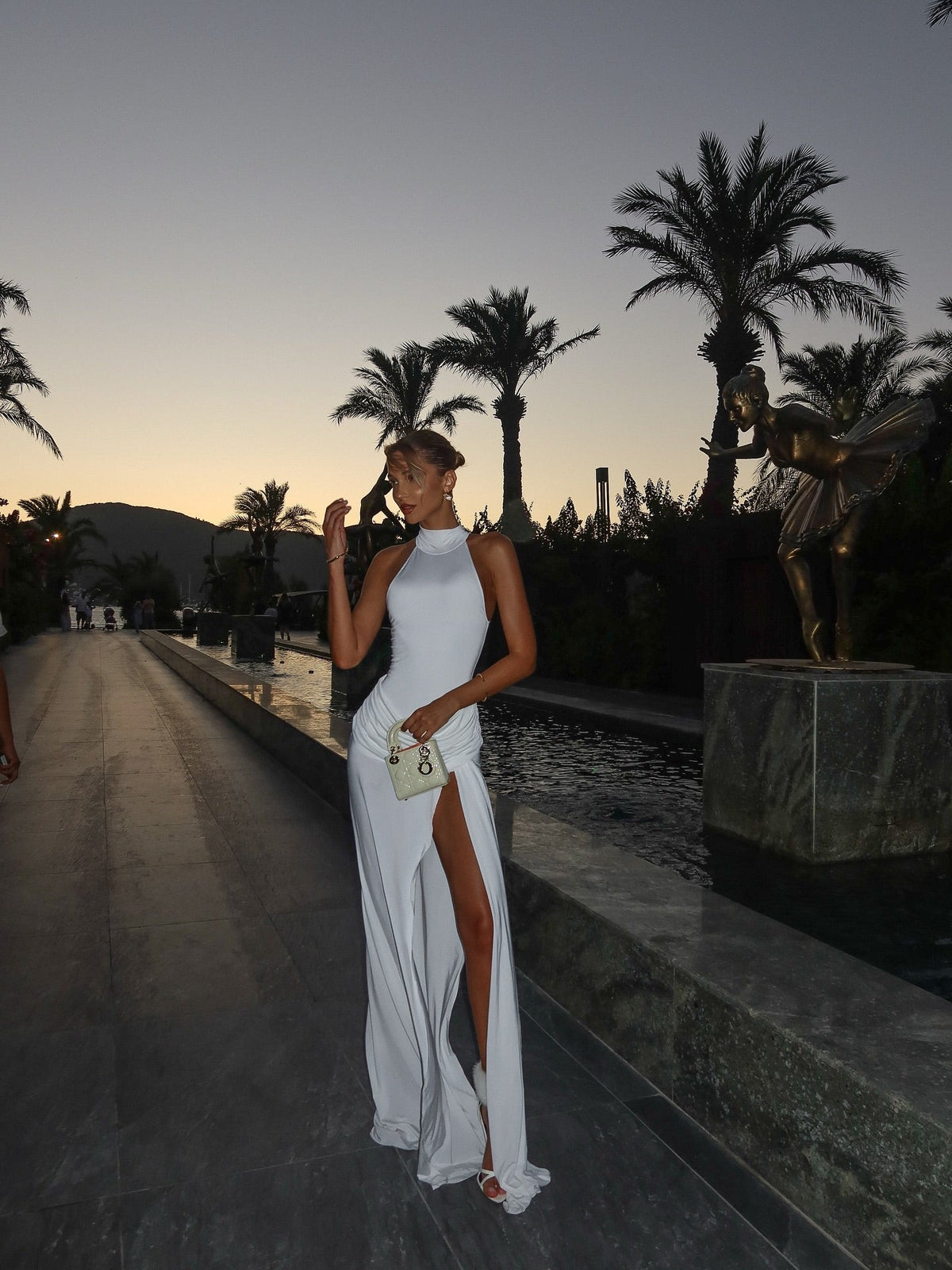 Winona | Women's White High-Neck Sleeveless High-Slit Maxi Summer Dress