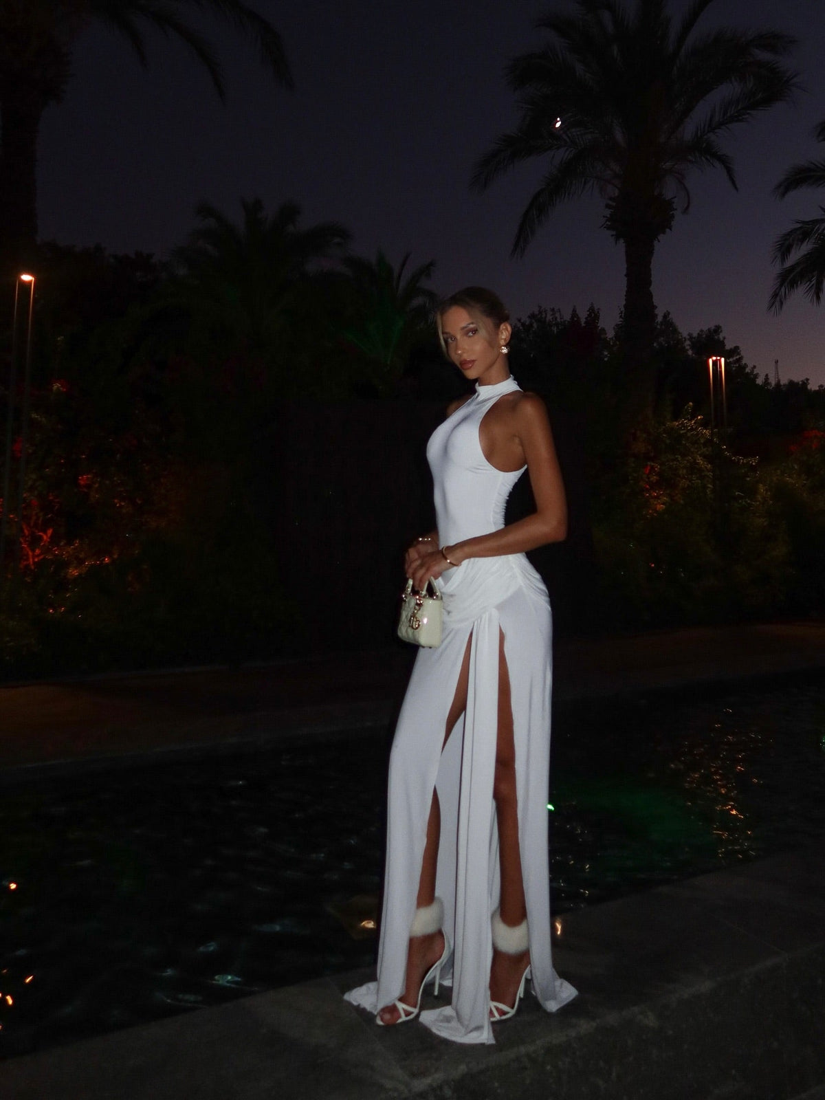 Winona | Women's White High-Neck Sleeveless High-Slit Maxi Summer Dress
