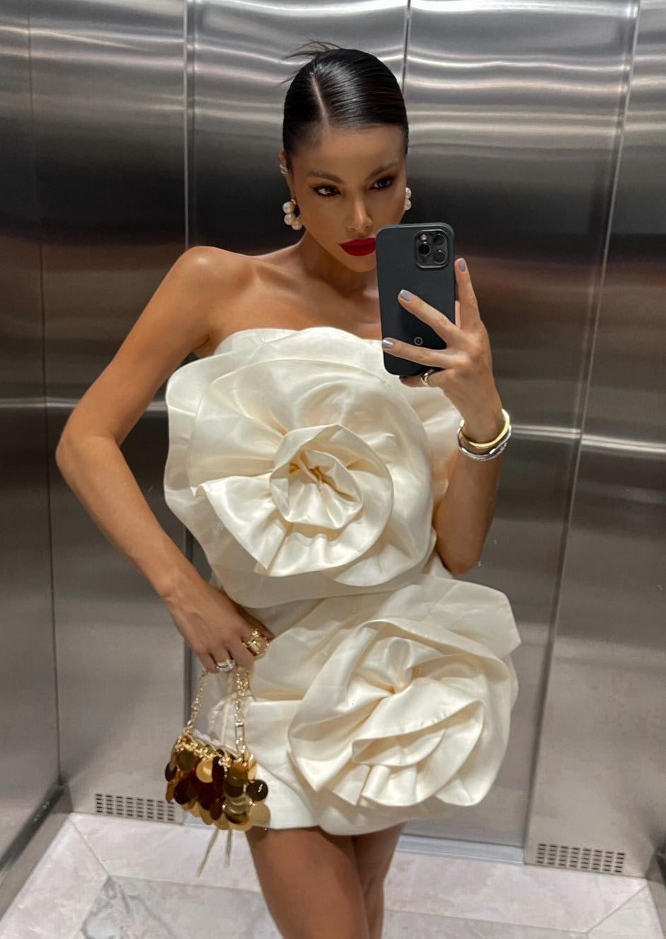 Anna | Women's White Strapless Mini Dress with Flower Details